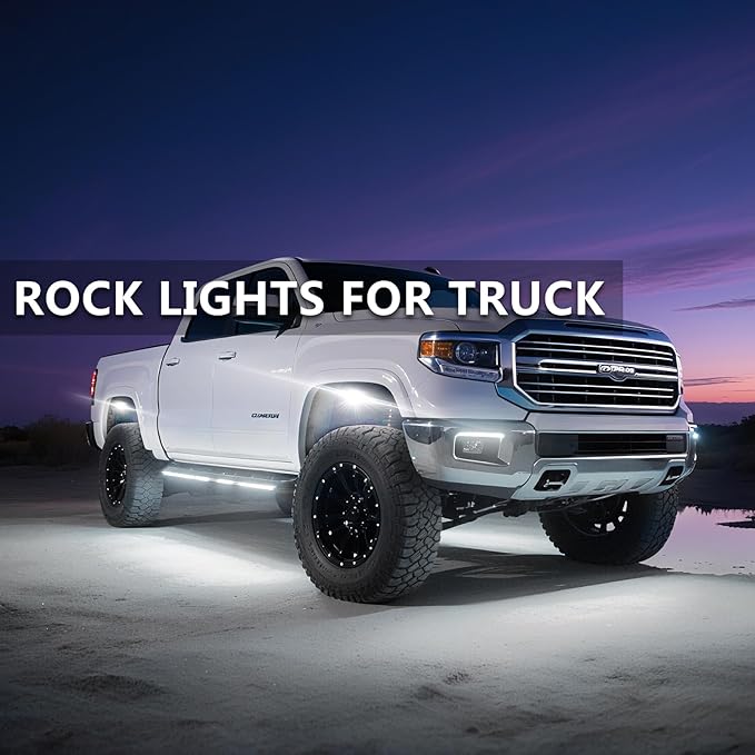 6 Pods Pure White LED Rock Lights, IP68 Waterproof Aluminum 6500K Bright White Underglow Light with Extension cord Harness,12V Metal Fender Lights for UTV ATV SXS RZR Car Golf cart Trucks Off Road Etc