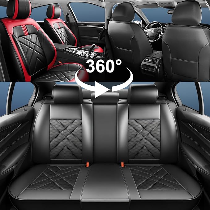 CX-5 Seat Covers Custom Fit for Mazda CX-5 2013-2025 2026, Full Coverage Leather Waterproof Breathable Seat Covers, Automotive Seat Protectors, Airbag Compatible(Full Set Seats, Red & Black)
