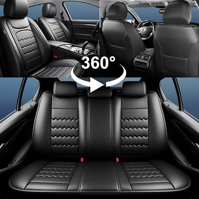 CX-7 Car Seat Covers Custom Fit for Mazda CX-7 2007-2012, Full Coverage Premium Leather Waterproof Breathable Seat Covers Automotive Seat Protectors, Airbag Compatible(Full Set, Seats, Black)
