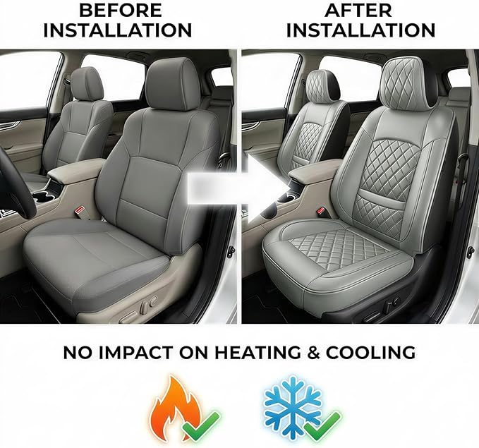 Fit Integra Car Seat Covers for Acura Integra 2023-2026 - Premium Leather, Waterproof, All-Weather, Airbag Compatible, Anti-Slip, Breathable, Easy Install, Seat Protectors, Full Set, Gray