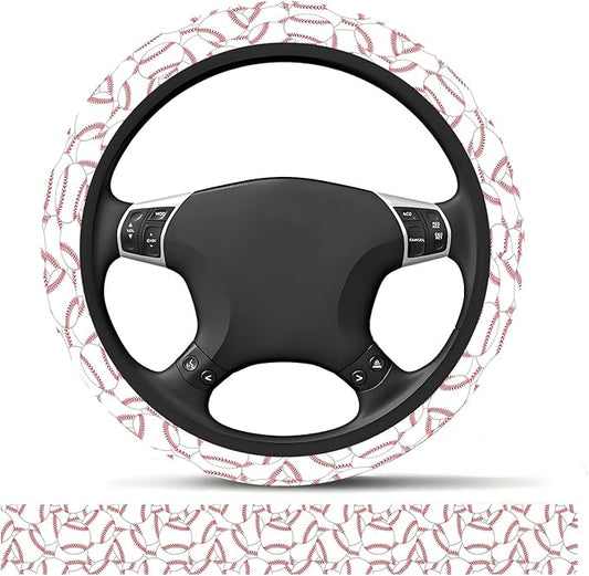Elastic Car Steering Wheel Cover, Universal 15 inch Non-Slip Breathable Neoprene Steering Wheel Protector, Car Accessories for Women Men Fit Auto, Suvs, Truck Cute Baseball Stitch