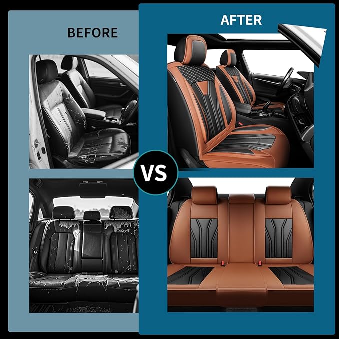 Fit Frontier Car Seat Covers Compatible with Nissan Frontier 2010-2025 2026 -Premium Leather，Waterproof Breathable，All-Weather Seat Cushion Protecto&Airbag Compatible (2 Front Seat Brown&Black)