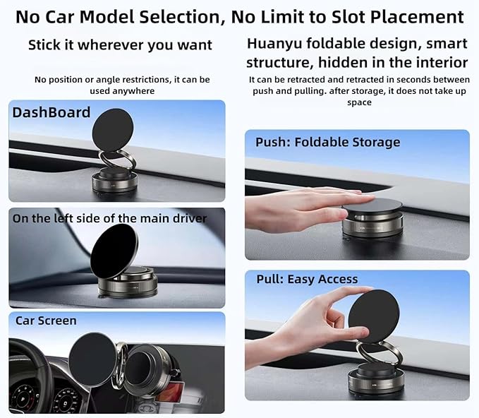 Vacuum Magnetic Car Phone Holder 360° Adjustable Foldable Portable Magnetic Phone Holder for Car for Car/Gym/Mirror/Smooth Surface Suction Cup Phone Mount Compatible for All Smartphones (Obsidian)