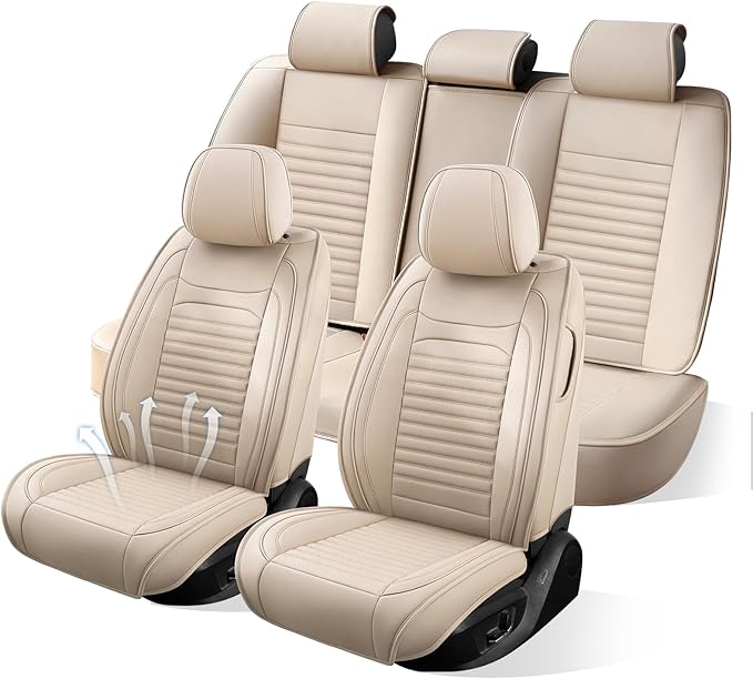 Car Seat Covers Full Set Fit for Toyota Camry 2001-2026, Premium Faux Leather Car Seat Protector,Breathable Anti-Slip Full Wrapping Edge Seat Covers(Beige,Full Set)
