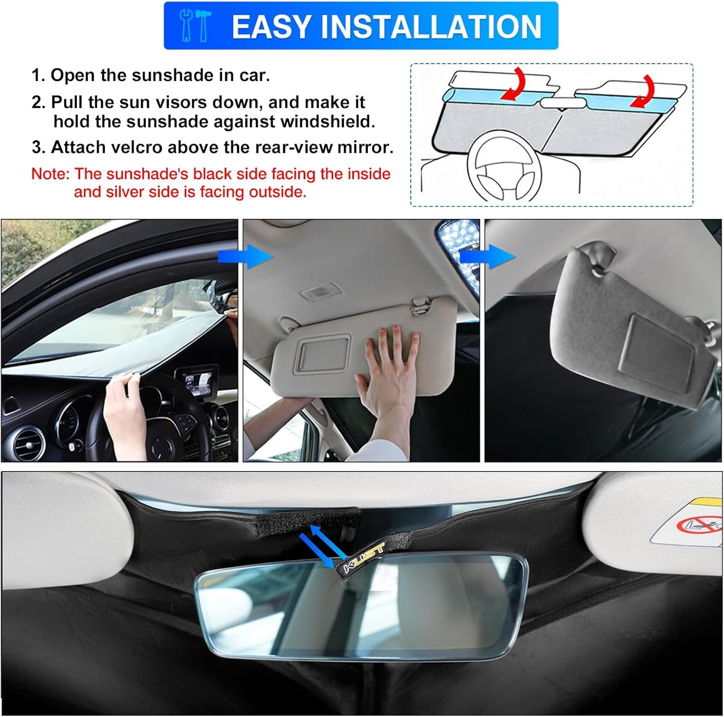 KUST Windshield Sun Shade for 2015-2021 Volkswagen Golf GTI e-Golf VW Golf R 4 Door Hatchback Sunshade Sun Visor Protector Foldable Blocks UV Rays