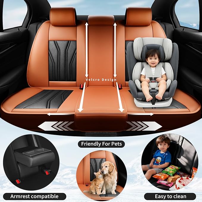 Fit HRV Car Seat Covers Compatible with Honda HRV 2016-2025 2026, Premium Leather Breathable,Wear Resistant, Airbag Compatible, All-Weather Protection & Full Coverage, Full Set Orange&Black
