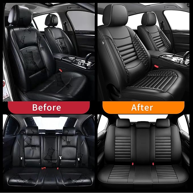 Fit Fj Cruiser Car Seat Covers for Toyota Fj Cruiser 2007-2013 2014 - Upgraded Premium Waterproof & Breathable Leather, Airbag Compatible, All-Weather Seat Cushion Protector (Full Set, Black)