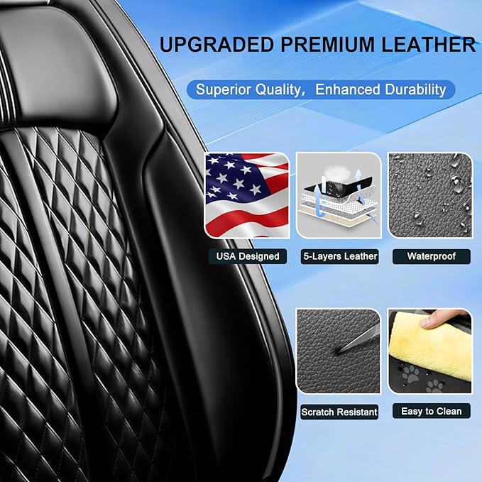 Fit Blazer Car Seat Covers (Front Pair) for Select Chevrolet/Chevy Blazer 2019-2026 - Premium Full Coverage Leather, Airbag Compatible, Waterproof & All Weather Seat Cushion Protector, Black