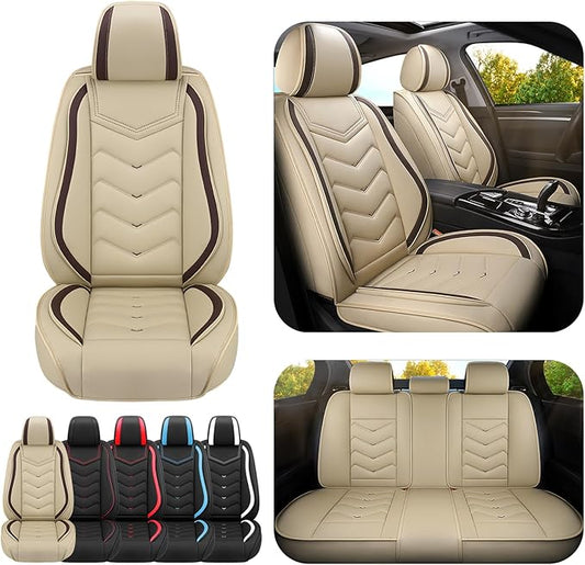 Car Seat Covers for Mitsubishi Outlander 2003-2026, Premium Nappa Leather Car Seat Cover, Stylish Sport Seat Covers， Automobile Seat Cover Sets.(Standard 5 Seats/Beige)
