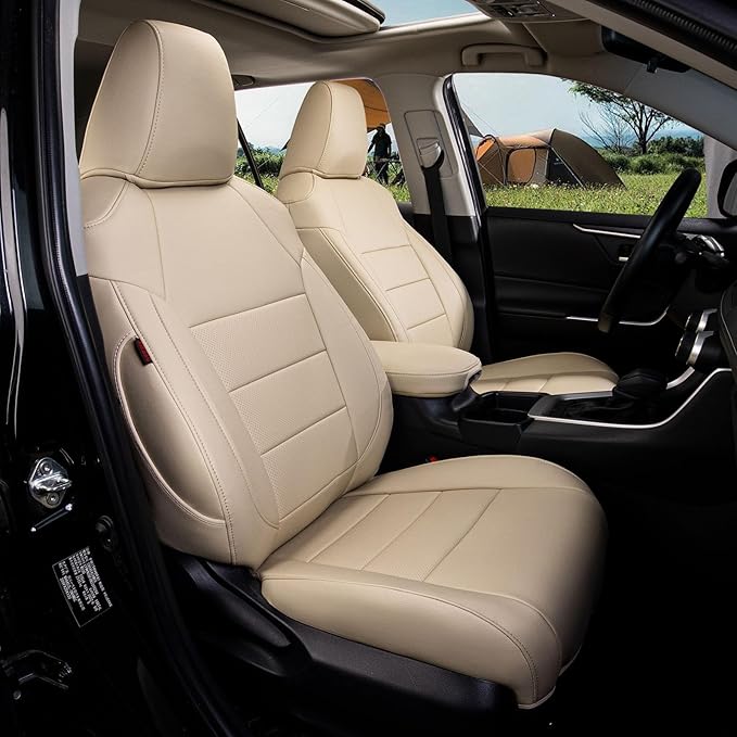coverdream Rav4 Seat Covers Custom Fit for Toyota Rav4 2013-2018 LE SUV Seat Cushion,Fully Covered,Waterproof Leather Car Seat Protector(Full Set,Beige)
