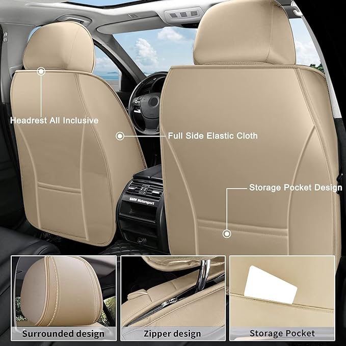AOMSAZTO Car Seat Covers Full Set 5 Seats Fit for Jeep Renegade 2015 2016 2017 2018 2019 2020 2021 2022 2023 2024 2025 Leather Car Seat Cover Seat Cushion Protector Beige