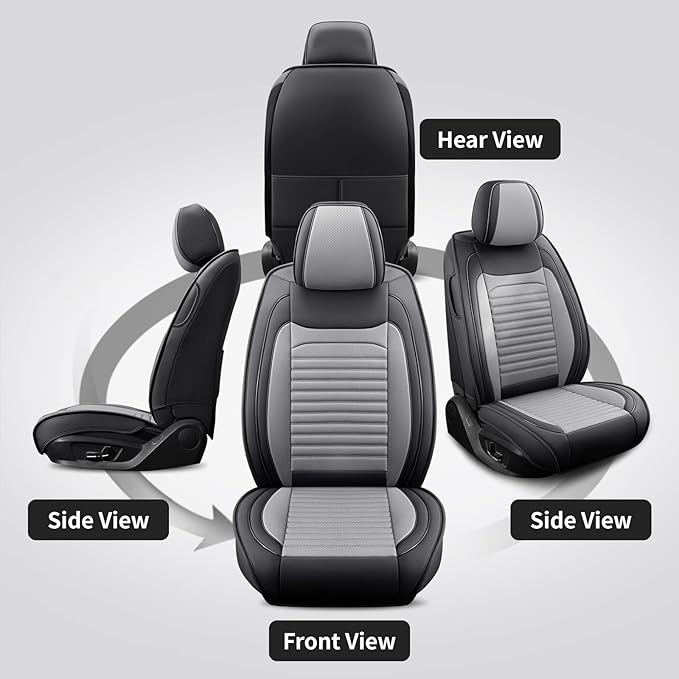 Front Seat Covers Fit for Toyota RAV4 Hybrid 2016-2026, Car Seat Covers Front Seats, Breathable Faux Leather Automotive Seat Covers Front Pair Anti-Slip Seat Cover(Black&Gray, Front)