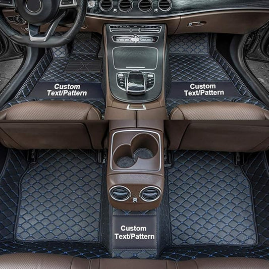 Custom Car Floor Mats Custom Logo/Pattern for SUV Van Truck Sedan Coupe Car Mats Full Surrouded Floor Mat All Weather Waterproof and Anti-Slip Protection Car Floor Liners(Black Blue)