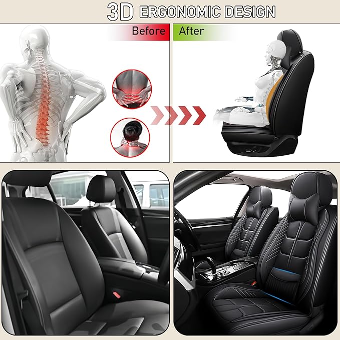 Leather Car Seat Covers Fit for Toyota Camry 2002-2024, 5 Seater Car Seat Cover, Premium Waterproof, Scratch Resistant Car Interior Accessories (Full Set with Pillow Black)