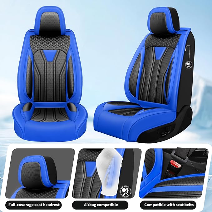 Fit Murano Car Seat Covers Compatible with Nissan Murano 2004-2025 2026 - Premium Leather， Waterproof Breathable， All-Weather Seat Cushion Protecto&Airbag Compatible (2 Front Seat Blue&Black)
