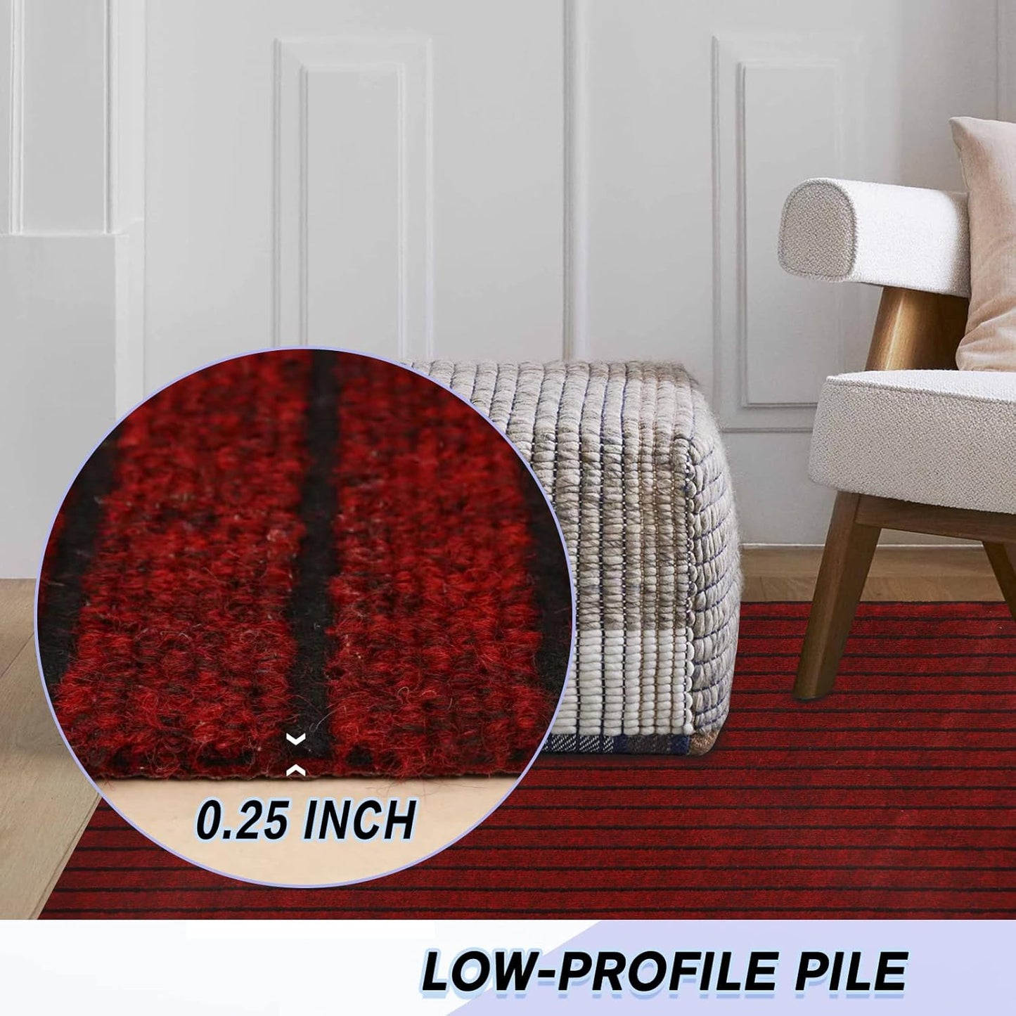 Custom Size Backed Non-Slip Area Rugs Runner, Easy Clean, Waterproof Runner Rugs for Hallway Entryway, Kitchen, Laundry, 4FT x 25FT, Red Stripe