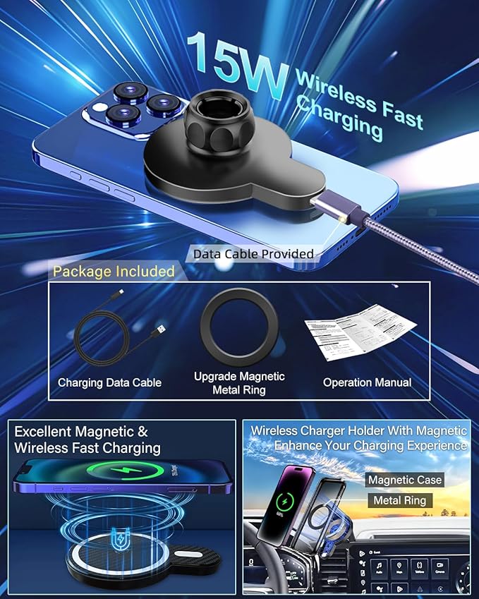PZK Car Phone Mount for Mazda CX-3 2016-2021 /Mazda 3 2014-2016 /MX-5 Miata 2016-2023 Accessories 7-Inch Screen Magnetic 15W Fast Wireless Charger Phone Cradles Car Phone Holder Not Affect Vent