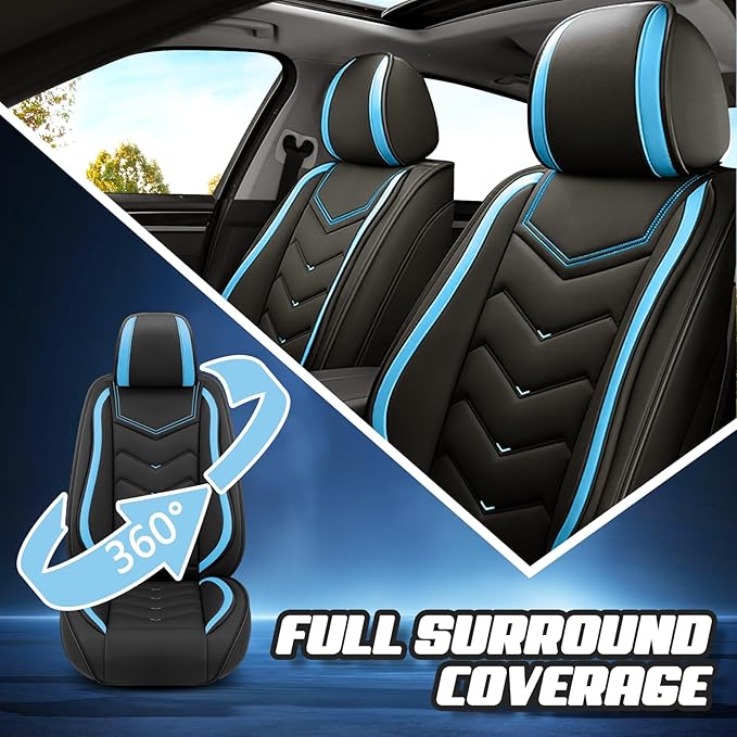 Car Seat Covers for Cadillac CTS 2003-2019, Premium Nappa Leather Car Seat Cover, Stylish Sport Seat Covers， Automobile Seat Cover Sets.(Standard 2 Seats/Black Blue)