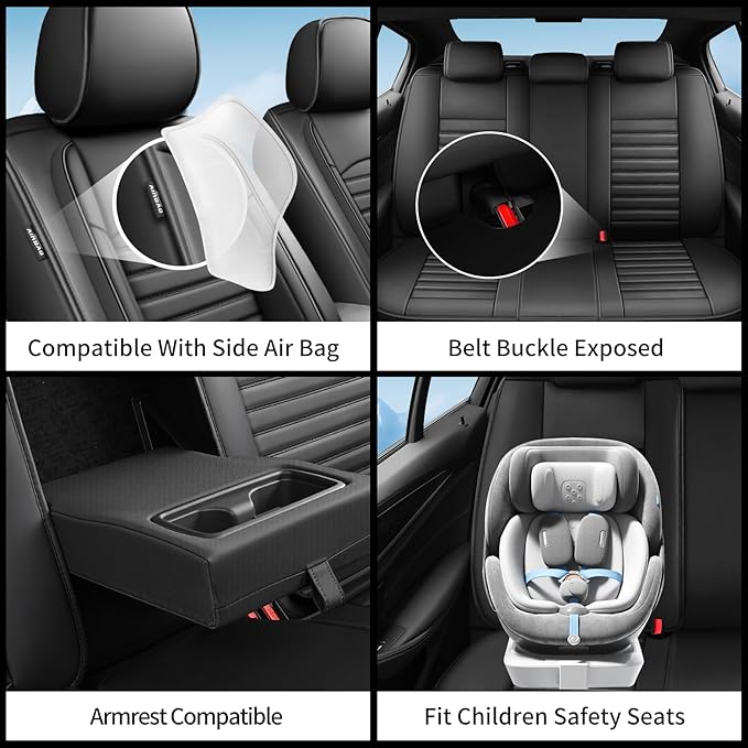 Fit RAV4 Car Seat Covers Set for Toyota RAV4 2019-2024 2025 Hybrid SE/XSE/LE/XLE/XLE Premium/Limited Automotive Cushion Protector Replacement, Waterproof Faux Leather(Full Set,Black)
