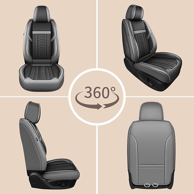 TTX LIGHTING for Honda Accord 2003-2017 Seat Covers: Waterproof Leather Seat Protector with Airbag Compatible (2 Front Seats,Black&Gray)