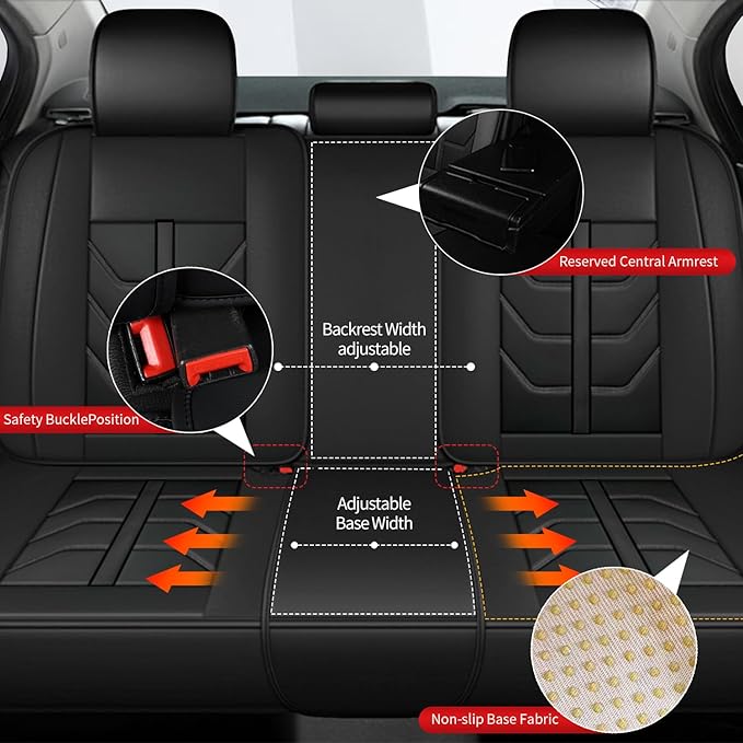 TTX LIGHTING Car Seat Covers fit for Honda Pilot 2005-2016 Full Set: Premium Leather Automotive Seat Cover with Airbag Compatible Waterproof (5 Seats, Black)