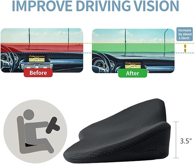 Car Seat Cushion for Ford Mustang 2000-2024, Four Seasons Universal Memory Foam Breathable Non Slip Auto Wedge Seat Pad Sciatica & Lower Back Pain Relief for Driving,Black