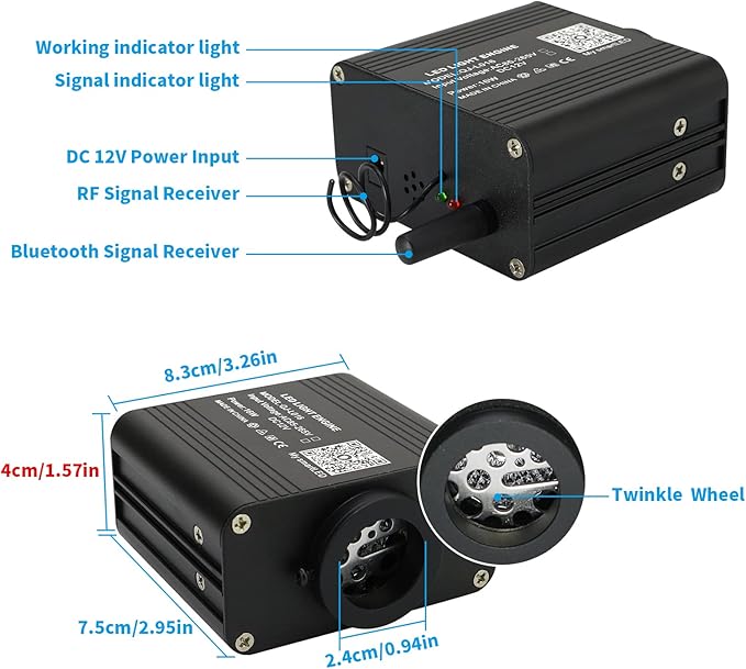 Upgraded AMKI 16W RGBW Fiber Optic Lights Kit Twinkle + Music Mode 200pcs Cables APP Remote Sound Control Car Home Starlight Headliner Ceiling Light Kit 0.75mm/0.03in 6.5ft/2m Optical Fiber Strands