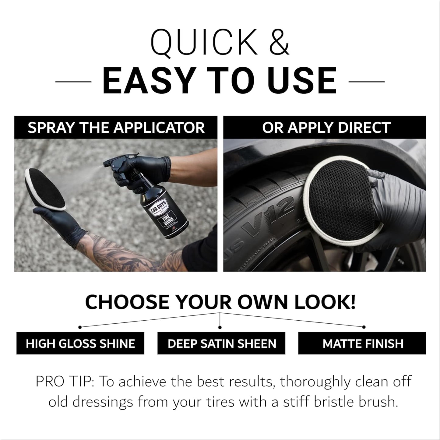 CAR GUYS Tire Shine 1 Gallon Refill | The Perfect Shine | Durable and User Friendly Tire Dressing | Long Lasting UV Protection | 1 Gallon (Sprayer Not Included)