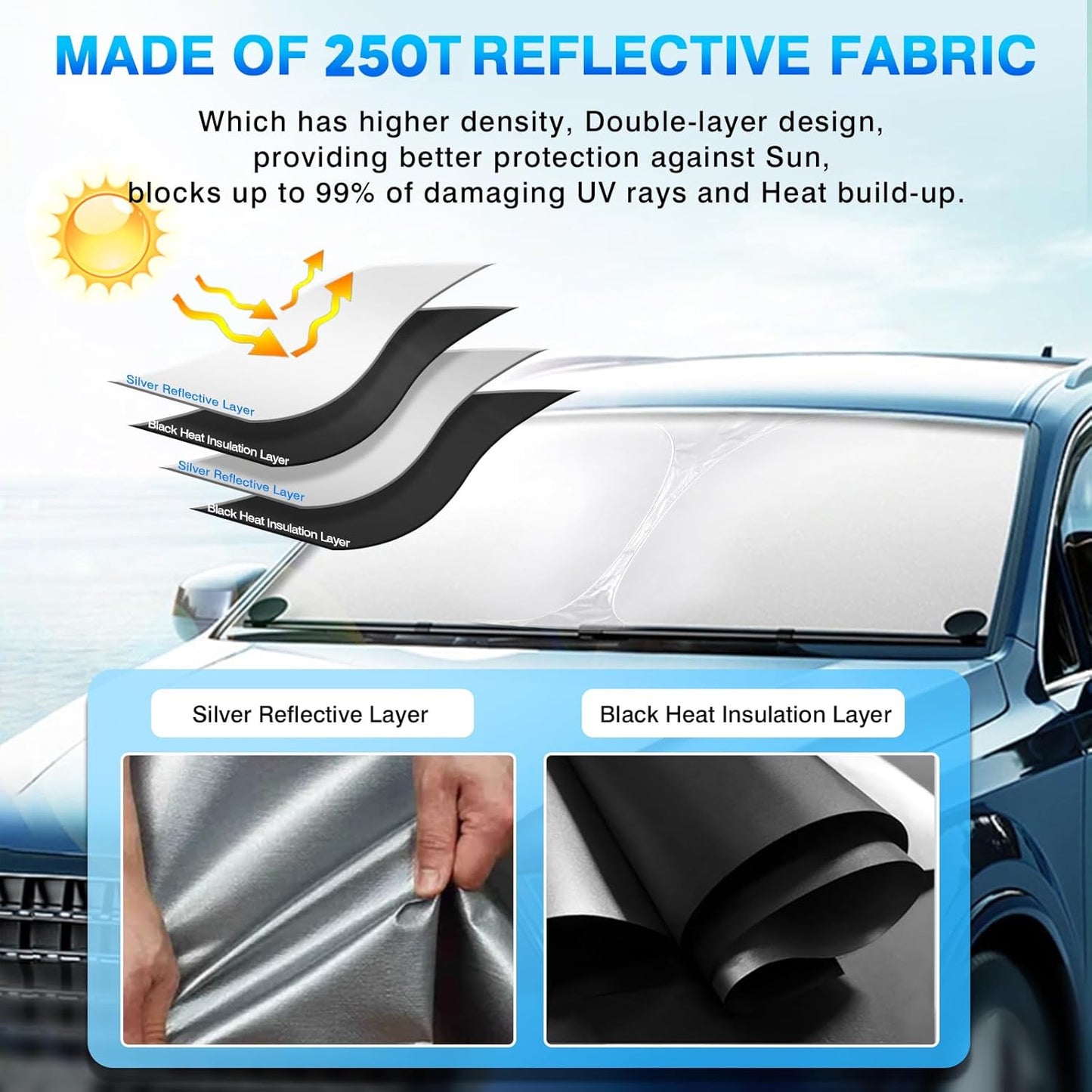 KUST Windshield Sun Shade for Chevrolet Silverado/GMC Sierra 2007-2013 Window Shade Sun Visor Cover Foldable Blocks UV Rays Keep Your Car Cooler