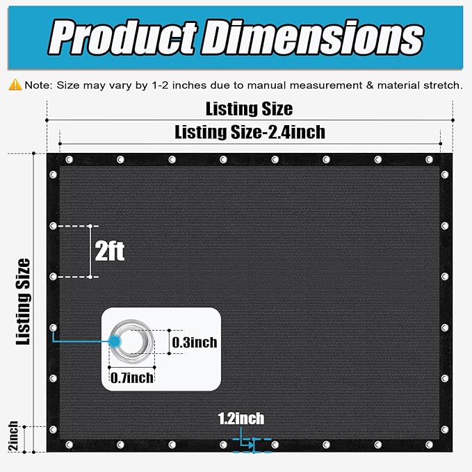 Amagenix 90% Sun Shade Cloth with Grommets, 8' x 8' Pergola Replacement Shade Cover Canopy Privacy Screen for Outdoor Patio Garden, Dark Gray (We Customized)