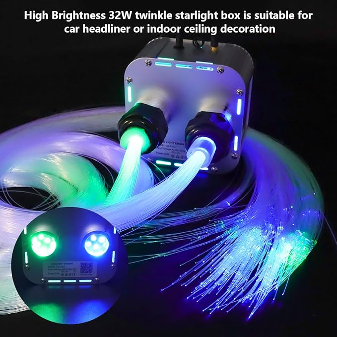 AMKI High Brightness Dual Color 32W Twinkle 1800pcs 0.03in 16.4ft Fiber Optic Starlight Headliner Kits RGBW Sound Activated APP/Remote Control for Movie Theater Home Ceiling Decor