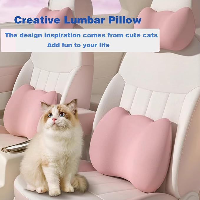 Lumbar Support Pillow for Car/Office Chair, Memory Foam Back Cushion, Fits Most Cars, Trucks, with Adjustable Strap and Washable Cover, Beige