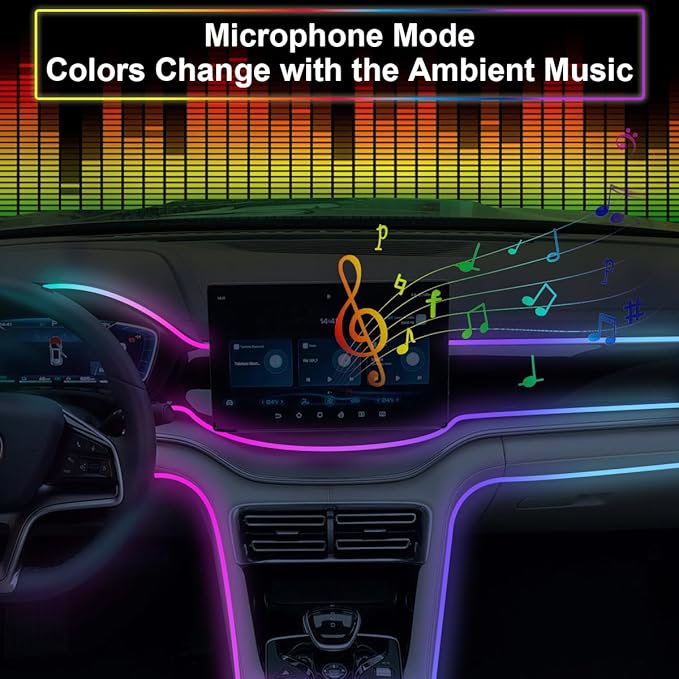 Dreamcolor Acrylic Interior Car Light with Wireless APP, RGB 10 in 1 Car Ambient Lighting Kits with 175 inches 600 LEDs, 16 Million Colors Sound Activated Car Neon Lights