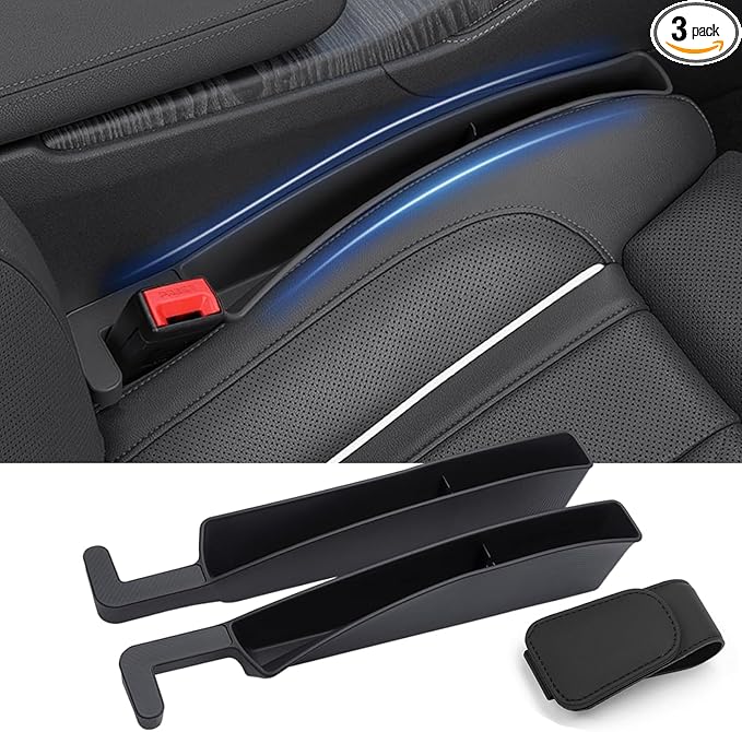 Car Seat Gap Filler, Seat Gap Organizer with Phone Holder, Car Seat Accessories, Car Organizer Fit Car SUV Truck, 2PCS Seat Gap Filler and 1 Pack Sunglass Holder Black