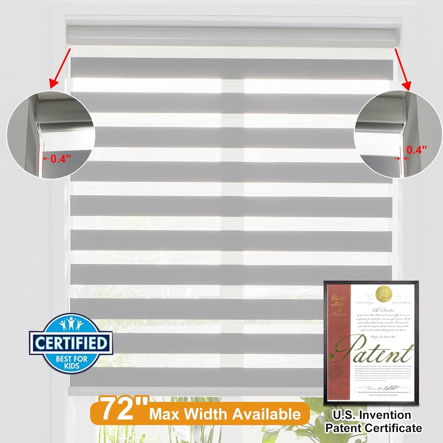 Persilux Cordless Zebra Blinds for Windows Free-Stop Roller Windows Shades (31" W X 72" H, Grey) Dual Layer Light Control for Day and Night, Light Filtering Sheer Shades for Home