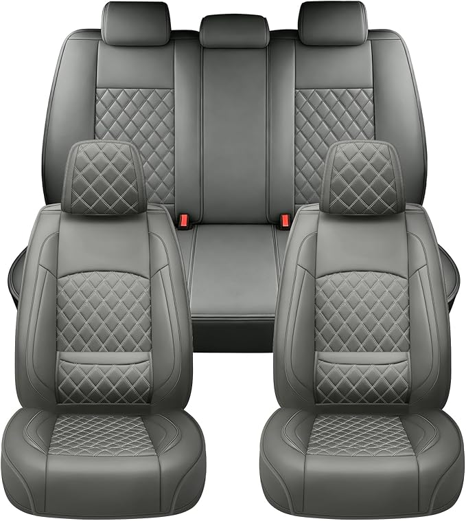 Fit for Accent Seat Covers Compatible with Hyundai Accent 2017-2026 - Waterproof Breathable Leather Automotive Seat Cushions Protector,Airbag Compatible,Full Set 5 Seats(Gray)