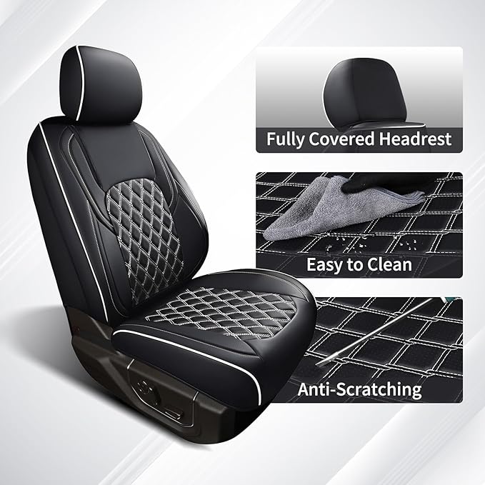 Huidasource Seat Covers Custom Fit for Toyota Tacoma 2016-2023 2022 2021, Full Coverage Leather Seat Cover for Double/Crew Cab SR, SR5, Limited, TRD Pro,TRD Sport,TRD Off-Road(Full Set/Black&White)