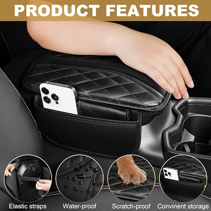 Center Console Cover Fit for Camry Scratch & Wear Resistant Waterproof Middle Console Cover with 2 Storage Bags(Black)