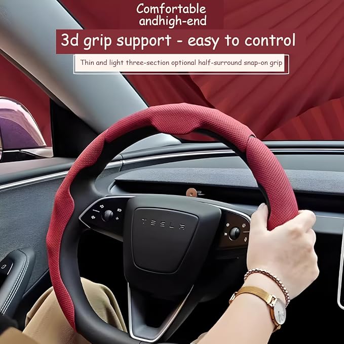 Car Steering Wheel Cover, Nappa Leather 15 Inch Snap-On 3PCS Set Vehicle Steer Wheel Wrap Protector, Non-Slip Automotive Interior Protection Accessories, Universal Fit (Green)
