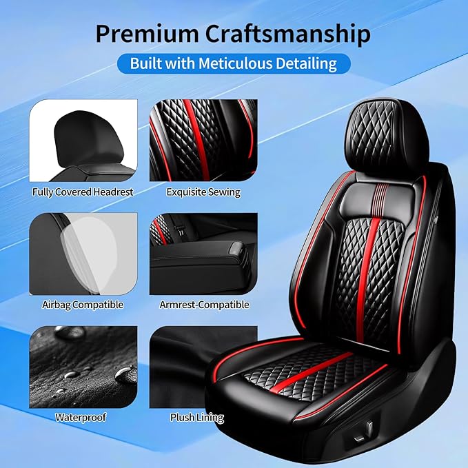 Fit CX-30 Car Seat Covers for Select Mazda CX30 2020-2025 - Premium Full Coverage Leather, Airbag Compatible, Luxury Waterproof All Weather Breathable Seat Protector, Full Set, Red Trim