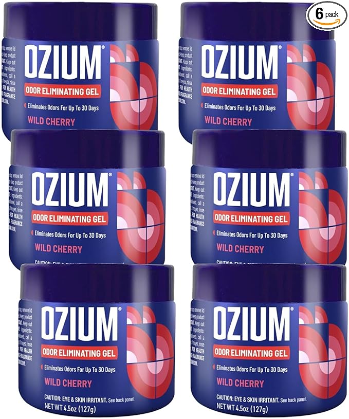 Ozium Odor Eliminating Gel Air Freshener 4.5 oz Wild Cherry for Home Car Office (6-pack)