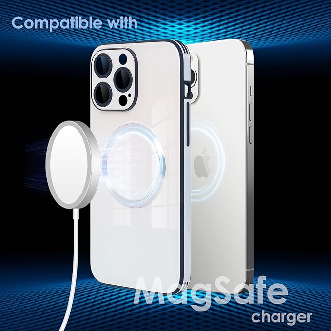 Guppy Compatible with iPhone 13 Pro with MagSafe Case, Magnetic Gradient Case with MagSafe Charging, Gradient Glass Back Cover with Lens Film-White