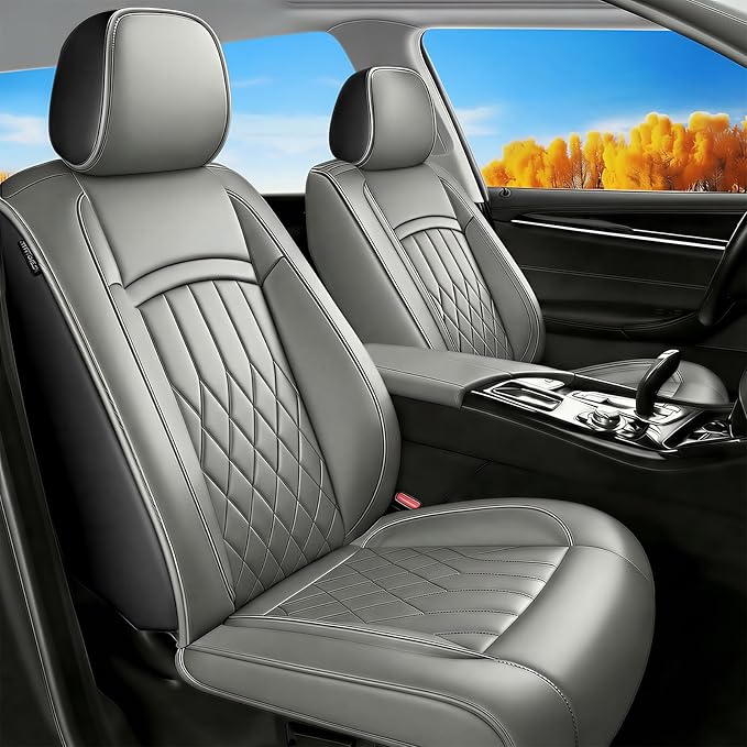 Fit Elantra Car Seat Covers for Hyundai Elantra 2017-2025 2026 - Premium Leather, Waterproof, All-Weather, Airbag Compatible, Breathable, Seat Protectors, Only 2 Front seat Covers, Gary