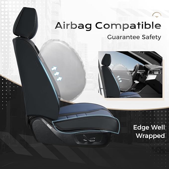 Coverado Car Seat Covers Front, Seat Covers for Cars, Waterproof 2-Pack Car Seat Cushions, Leather Carseat Seat Protectors, Universal Seat Covers Fit for Most Sedans SUV Pick-up Trucks(Black&Blue)