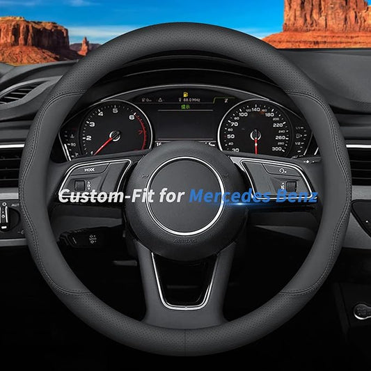 Custom-Fit Leather Steering Wheel Cover for Mercedes Benz, B-Style, Non-Slip, Breathable
