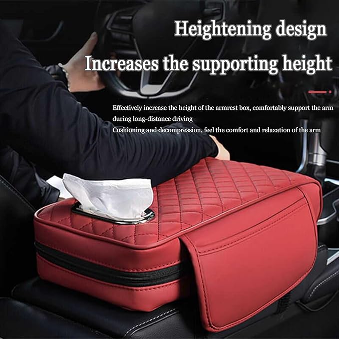 Car Center Console Cover for Infiniti FX SUV FX35 / FX37 / FX40 / FX45 /FX50, Leather Car Arm Rest Cover, Car Armrest Cushion with 2 Storage Bags Car Center Console Armrest Pad, G Yellow