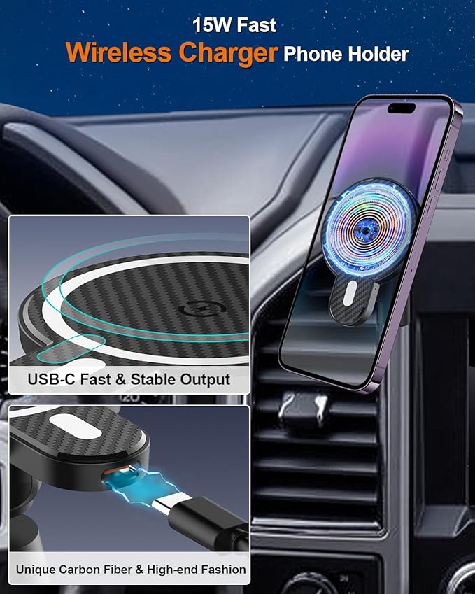 PZK Car Phone Mount for Toyota Tundra 2014 2015 2016-2020 2021 Accessories Custom Air Vent Car Phone Holder Magnetic 15W Fast Wireless Charger Hands Free 360° Rotation Cell Phone Automobile Cradles