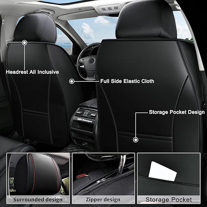 AOMSAZTO Car Seat Covers Full Set Fit for Sentra 2008-2026 Waterproof Faux Leather Car Seat Cushions Automotive 5 Seat Covers Set（Black&Red）