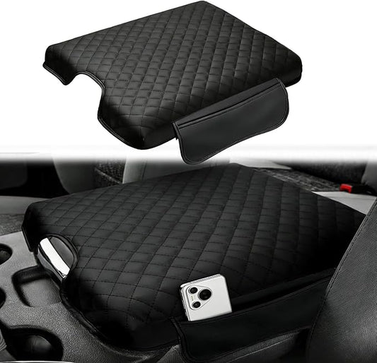 Center Console Cover Fit for 2018-2013 Dodge Ram 1500, 2013-2024 Ram 2500/3500/1500 Classic Model Thickened Leather Armrest Cover Cushion Center Lid Protector with Pockets (Jump Seat Only)