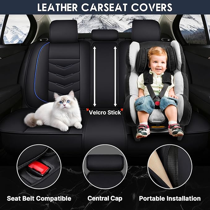 Car Seat Cover 7 Seats for Hyundai Palisade 2020-2025, Durable Wear Resistant Waterproof Sport Seat Cover, Breathable No Odor Premium Leather Vehicle Seat Covers.(Luxury,Black Blue)